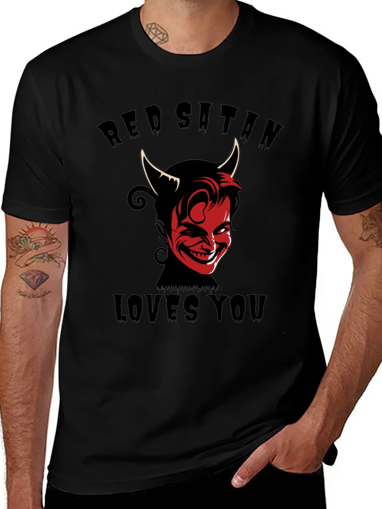 Red Satan Loves You T-Shirt - Graphic Print Tee