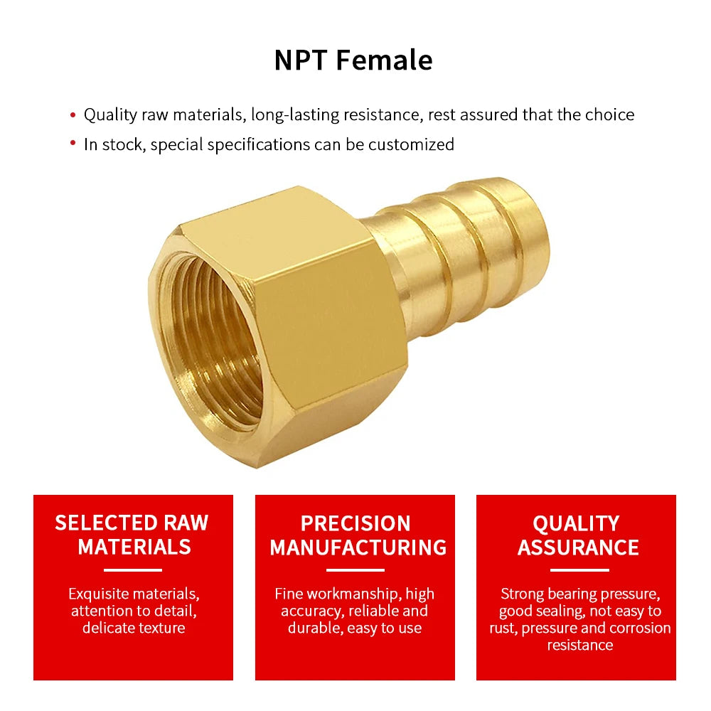 Heavy 2-Way Shaped Brass Barbs and Thickened Wall Brass Hose Barb Fittings 1/2 NPT Female to 5/8 Barb Adapter Connector Include