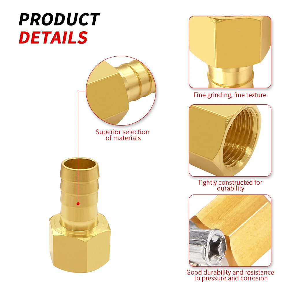 Heavy 2-Way Shaped Brass Barbs and Thickened Wall Brass Hose Barb Fittings 1/2 NPT Female to 5/8 Barb Adapter Connector Include