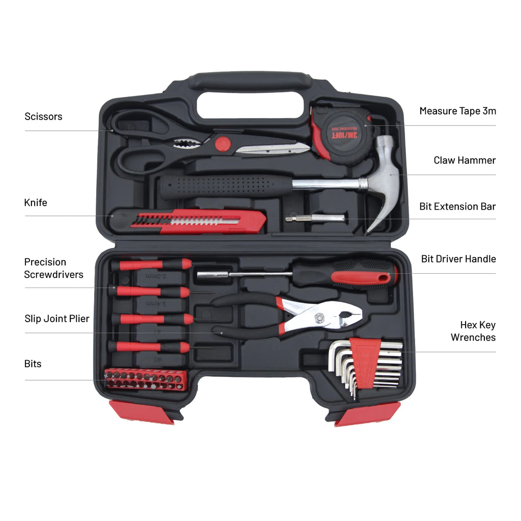Home Hardware Tool Sets Customizable OEM Kit with Wrenches Scissors Bits Socket Pliers Hard Case Plastic Boxes Hand-Power Source