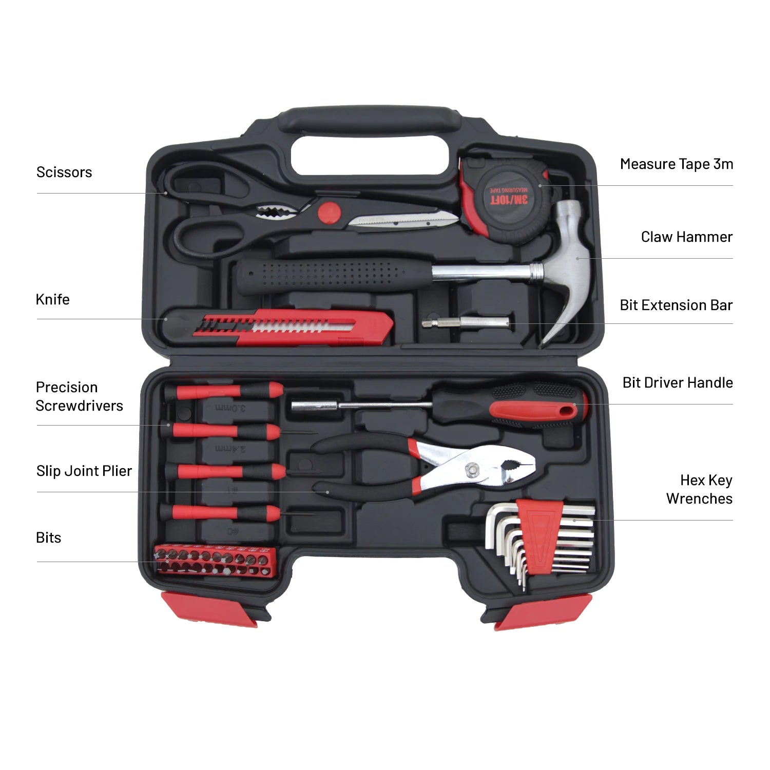 Home Hardware Tool Sets Customizable OEM Kit with Wrenches Scissors Bits Socket Pliers Hard Case Plastic Boxes Hand-Power Source