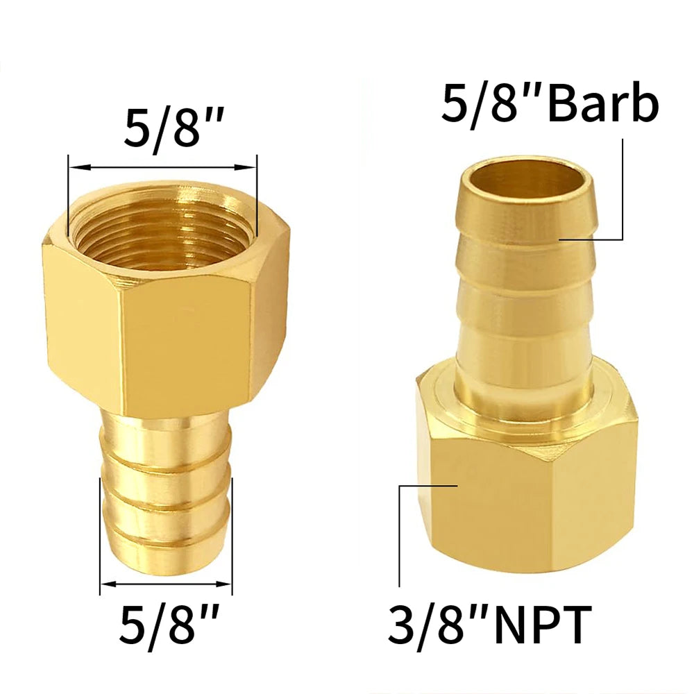 Heavy 2-Way Shaped Brass Barbs and Thickened Wall Brass Hose Barb Fittings 1/2 NPT Female to 5/8 Barb Adapter Connector Include