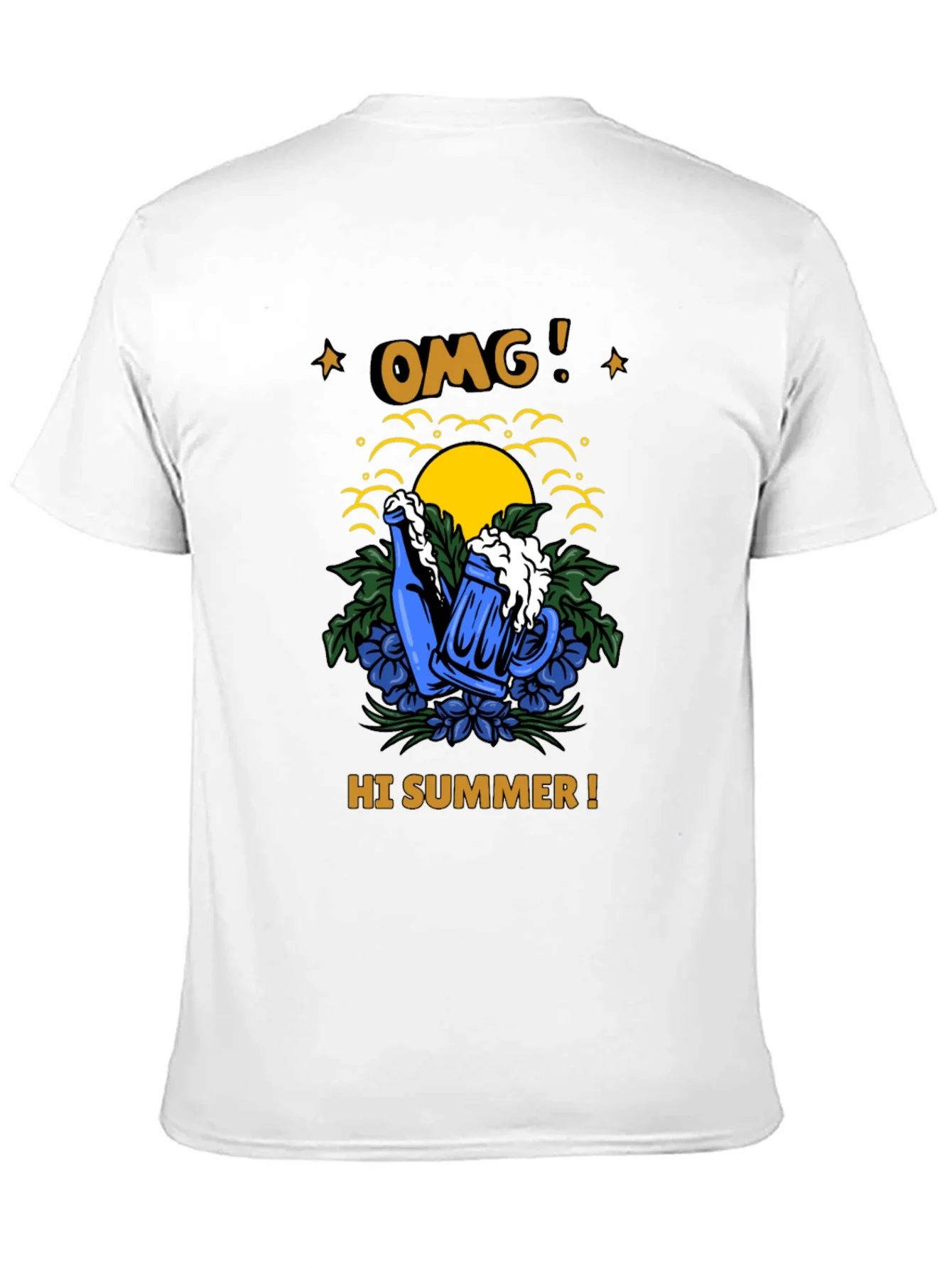 OMG! Hi Summer T-Shirt - Beer Mug & Sunset Graphic Tee