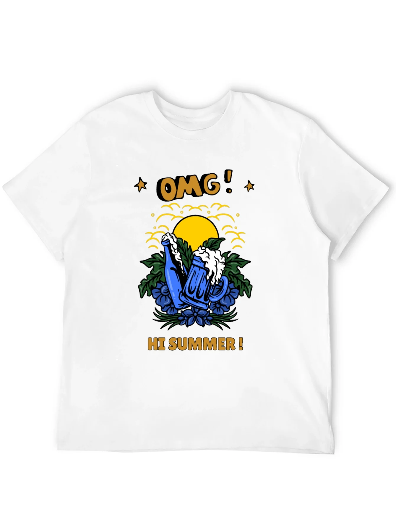 OMG! Hi Summer T-Shirt - Beer Mug & Sunset Graphic Tee