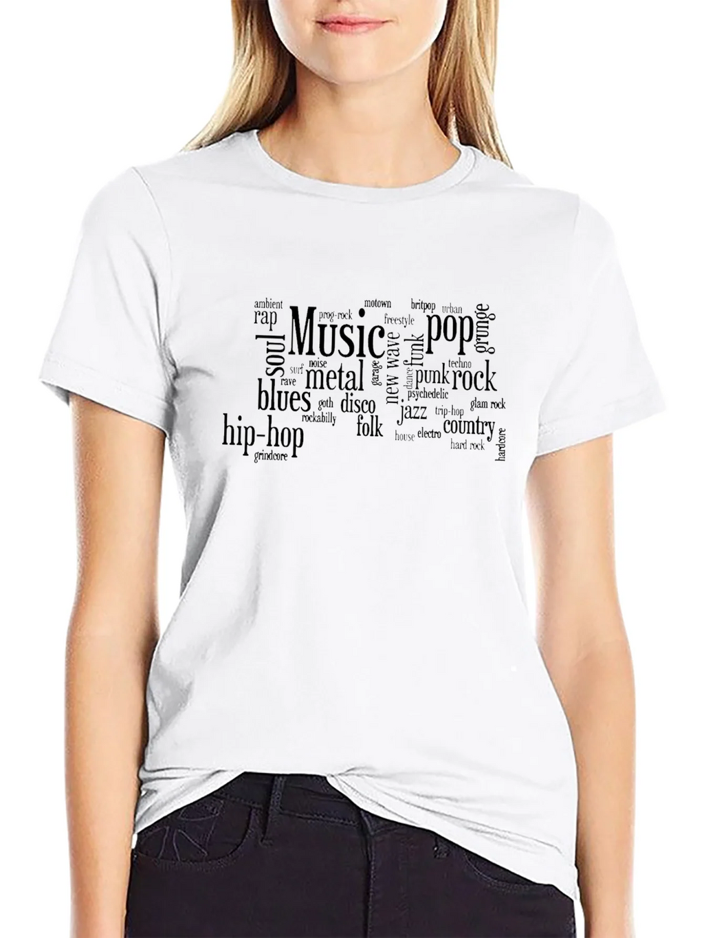 Music Genre Word Cloud T-Shirt - Black